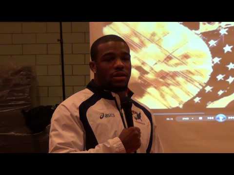 Jordan Burroughs speaks at Olympic Wrestling Team Thank You tour in New York