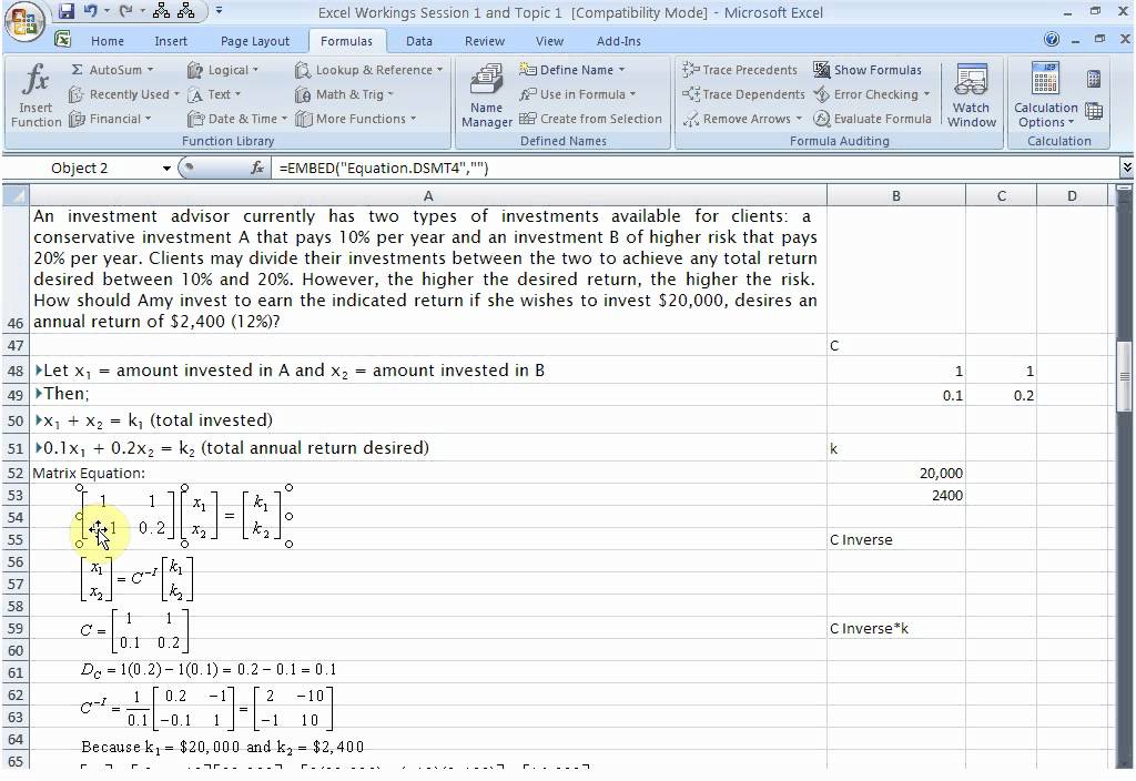 solve equation systems in excel