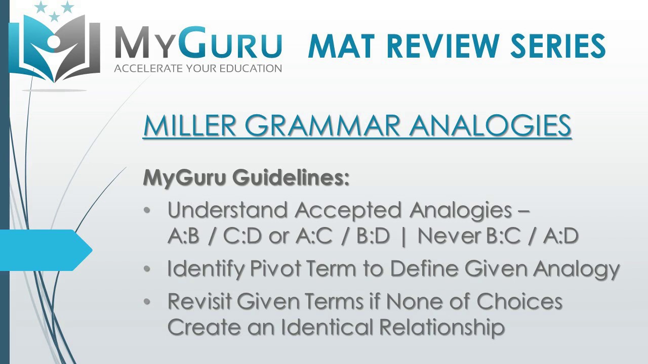 MyGuru Tutoring Miller Analogies Test (MAT) Grammar Analogy Process YouTube