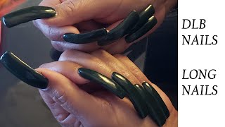 DLB NAILS  LONG NAILS  ASMR  Applying Lotion to My Hands with Dark Green Long Nails w/pics