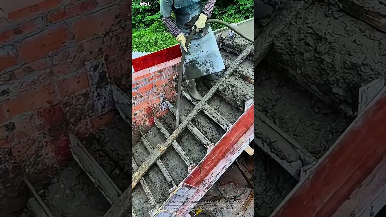 Concrete Staircase Pouring Process – So Satisfying to Watch! 🏗️🔥