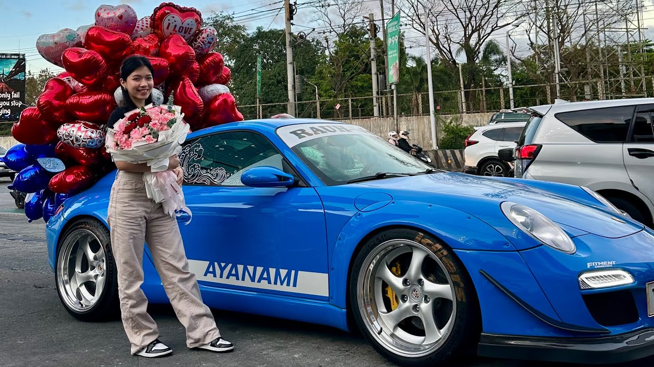 DRIVING RWB AYANAMI STRAPPED WITH 100 BALLOONS FOR VALENTINES DAY driving-rwb-ayanami-strapped-with-100-balloons-for-valentines-day