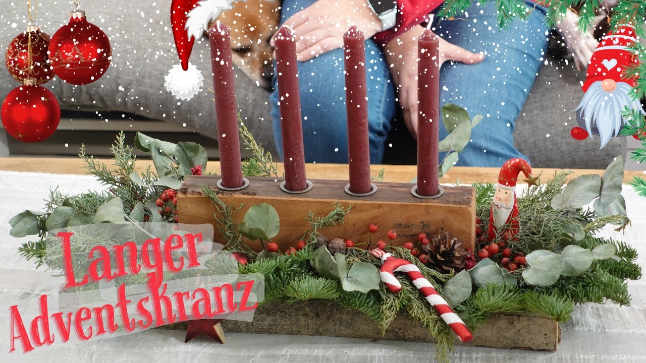 Längliches Tablett dekorieren als Adventskranz 2023