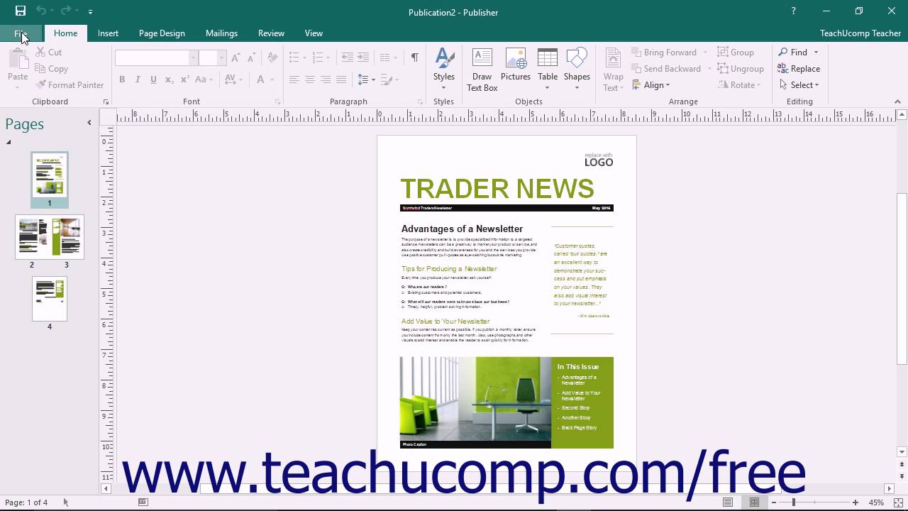 Publisher 2016 Tutorial The "File" Tab and Backstage View Microsoft