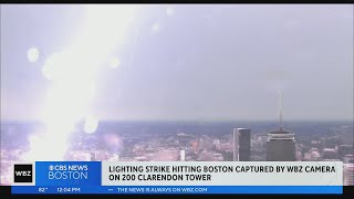 Huge lightning strike hitting Boston captured by WBZ camera