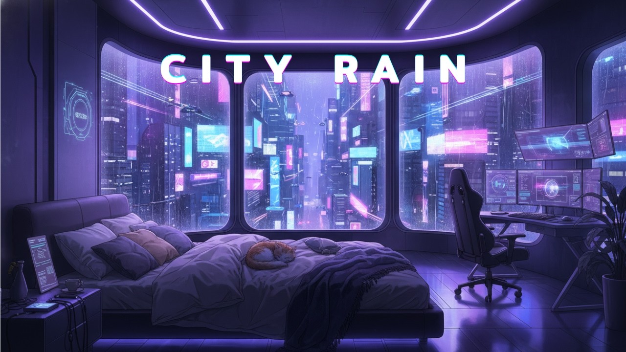 Cyberpunk City Ambience Vol. 2 🌃 Rainy Night in 2077 for Sleep & Relaxation [1 Hour]