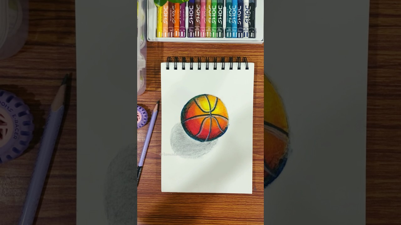 “Realistic basketball 🏀 using oil pastel 🖍️  |oil pastel |drawing | crayon | colouring |pencilart”