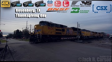 [4K 60fps] Thanksgiving Railfanning in Rosenberg 11/22/2018. Feat BNSF, UP, KCS, KCSM, NS, CSX