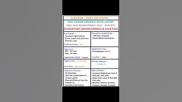 ISRO VSSC Recruitment 2025 #job #isro #vssc #fireman #jobalert #pscjob