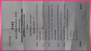 Computer Fundamental      paper of Bca  Ram manohar lohia awadh university Ayodhya Uttar pradesh