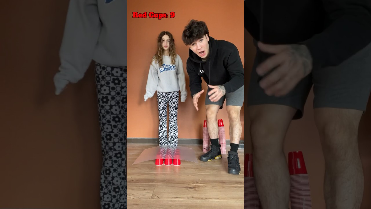 How many red cups can hold up my little sister’s weight? 🤔 