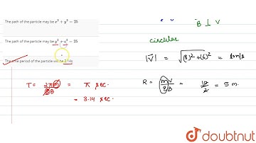 A charged particle of unit mass and unit charge moves with velocity `vecv=(8hati+6hatj)ms^-1` in...