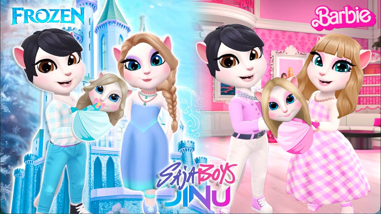 My talking Angela 2 | Elsa and Barbie  with Jinu and his daughters | new update😘💋cosplay