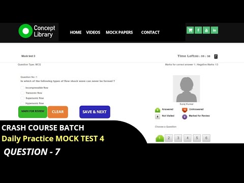 Daily practice mock test 4 : Q -7 gas dynamics ; GATE AEROSPACE ; crash course batch for GATE AE