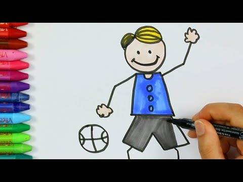 Dibujar niño jugando al baloncesto juego de pintar con Ronda De Las cancion  by Cómo Dibujar y Colorear Los Para Niños