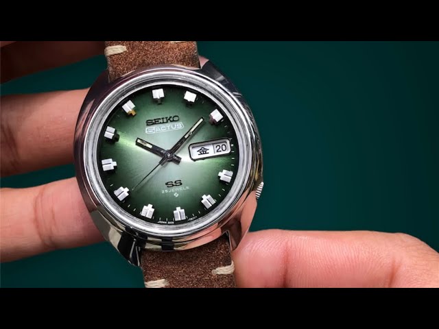 SEIKO 5 ACTUS SS GREEN FUME | cal. 6106 | with leather strap on - YouTube