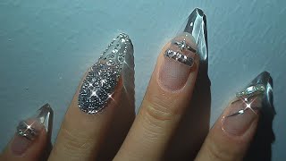 💍 gel extensions at home/nail art/designs/tutorial/2023/silver rings/wedding nails/for Beginner