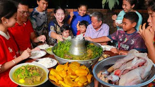 Sweet mango, Palm fruit dessert, Duck sour soup hot pot for dinner, Richie want to eat | Sros family