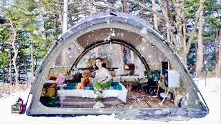 SNOW Camping in SPRING | Is this a WARNING from Nature? | Malatang and highball | ASMR