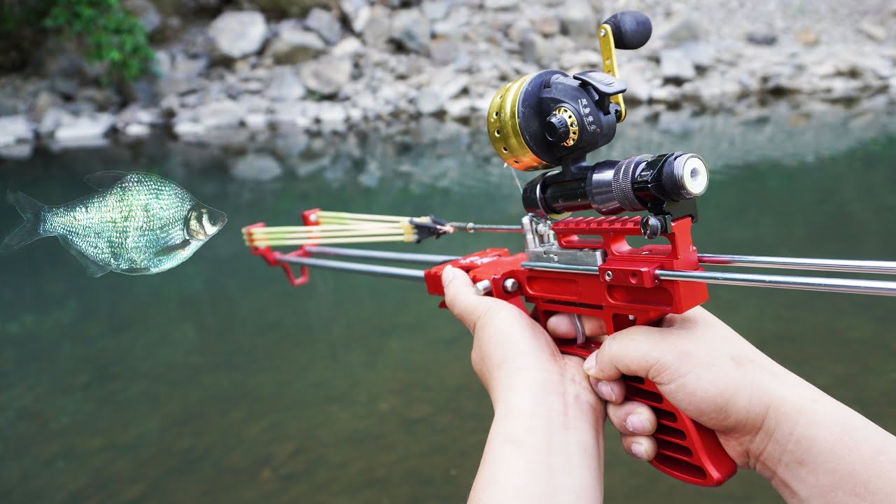 Exert Remission deadlock Fishing with mechanical slingshot rifle and darts. - YouTube