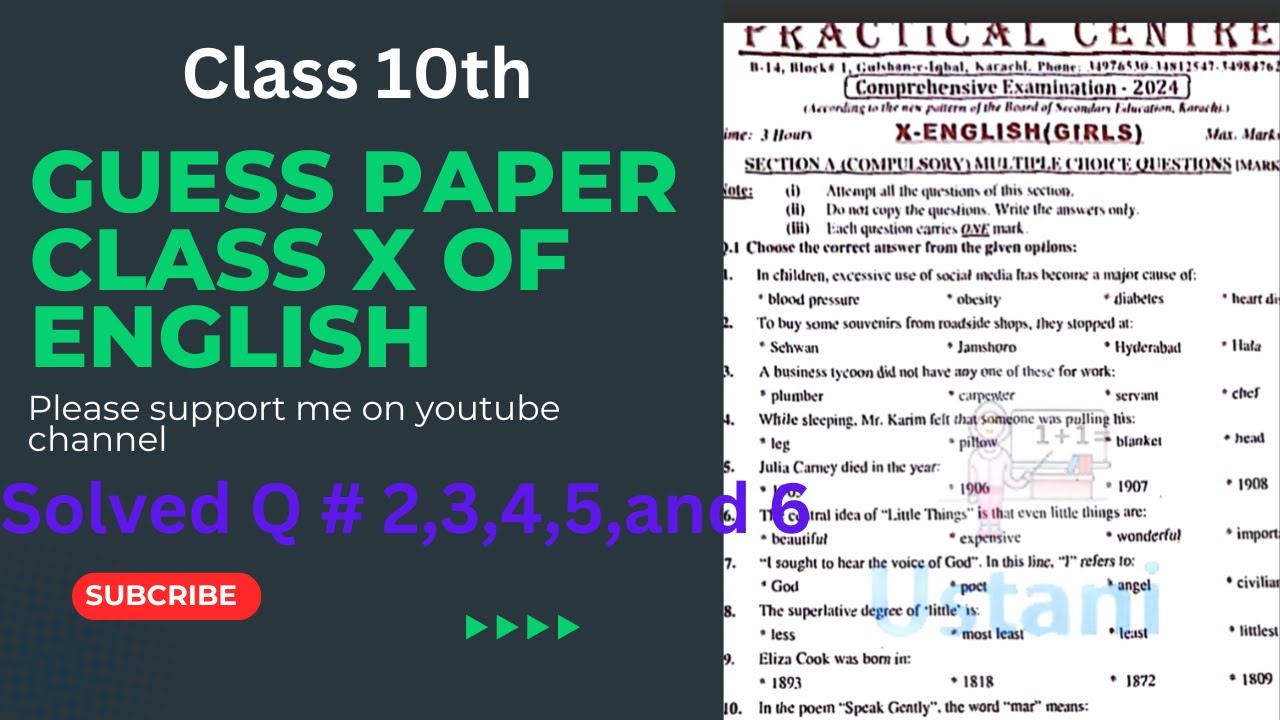 English Guess Papers for Class 10th of Practical Centre 2024