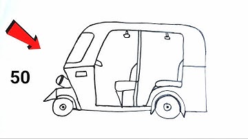 How To Draw A Auto Rickshaw From Number 50 | Rickshaw Drawing