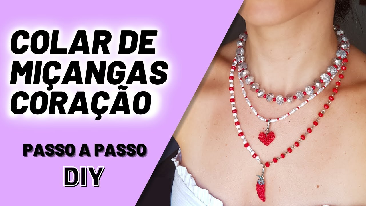 Colar de Miçangas Coração Passo a Passo (DIY Beaded Heart Necklace)