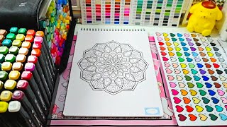 ASMR satisfying coloring 😌 mandala coloring ✨️ super relaxing 🎶 unboxing more coloring book ☺️