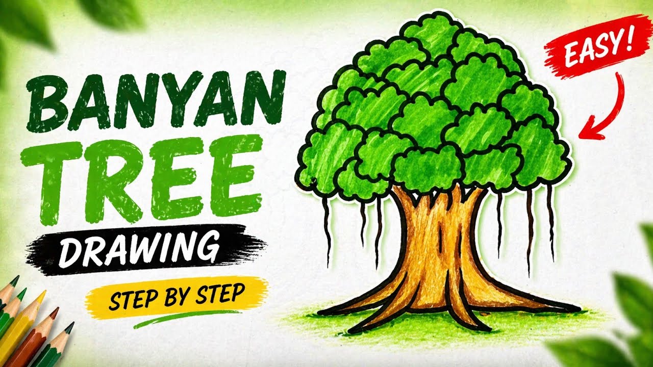 Easy Banyan Tree Drawing 🌳 | Step by Step for Beginners - YouTube