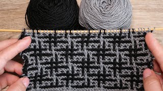 Узор «Хэштег» спицами – мозаичная техника вязания # «Hashtag»  Mosaic Knitting in Garter Stitch