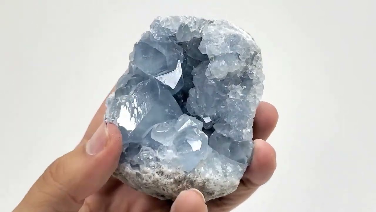 3 X 2.75 inches Celestite Crystal Geode on Stand 1.7 Lb