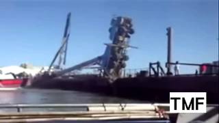 Massive Boat Launch FAIL Crane FAIL)(ship launch)