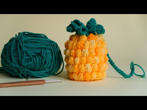 How to crochet pineapple drawstring pouch bag | Crochet tutorial | Free Pattern| かぎ針編み | 코바늘