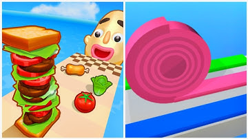 Layers Roll vs Sandwich Runner - ASMR Gameplay (Max Level, Math Games)