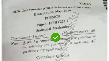 [2019] Mdu MSc Physics 2nd Sem Statistical Mechanics Question Paper