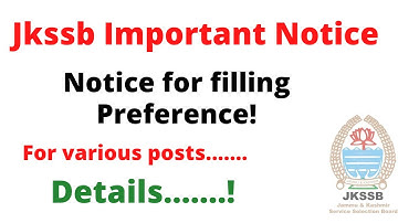 Jkssb preference filling notice for various posts | Details