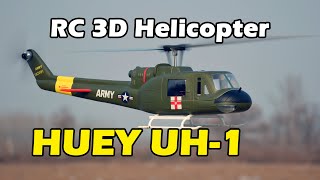 SO EASY! Big Scale Fly Wing Huey UH-1 RC Helicopter Unbox & Test, 飞翼航空休伊遥控航模直升机测评，新手一键飞行