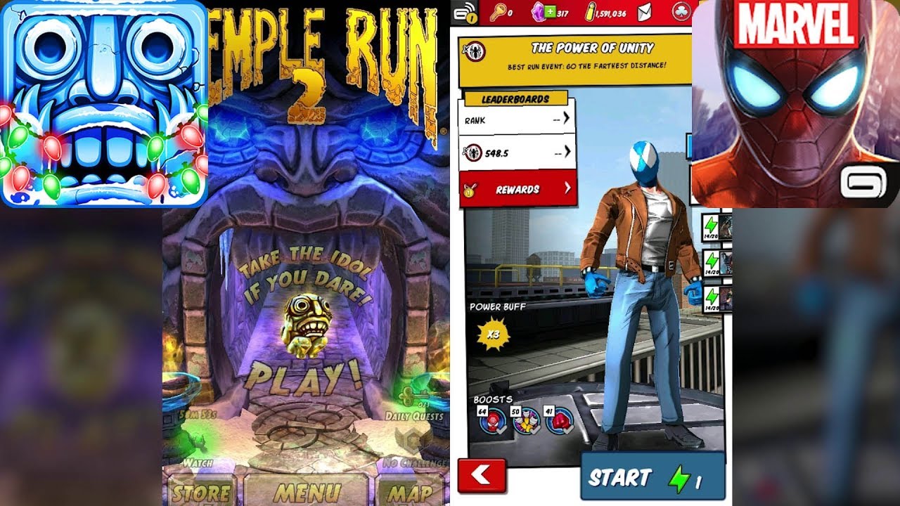 Temple Run 2 Frozen Shadows Vs MARVEL Spider Man Unlimited Endless Run Gameplay Android