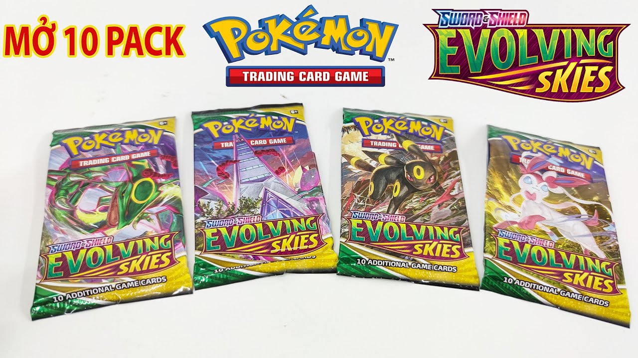 Mở 10 Packs Pokemon TCG Evolving Skies Săn Rayquaza