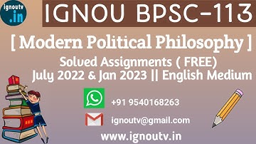 IGNOU BPSC-113 Solved Assignment July 2022 & Jan 2023 [FREE] || IGNOU BAPSH || IGNOU TV || IGNOU ||