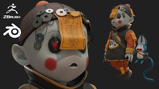 Sculpting Vampire Chiaotzu 3D - Zbrush , Blender - Timelapse