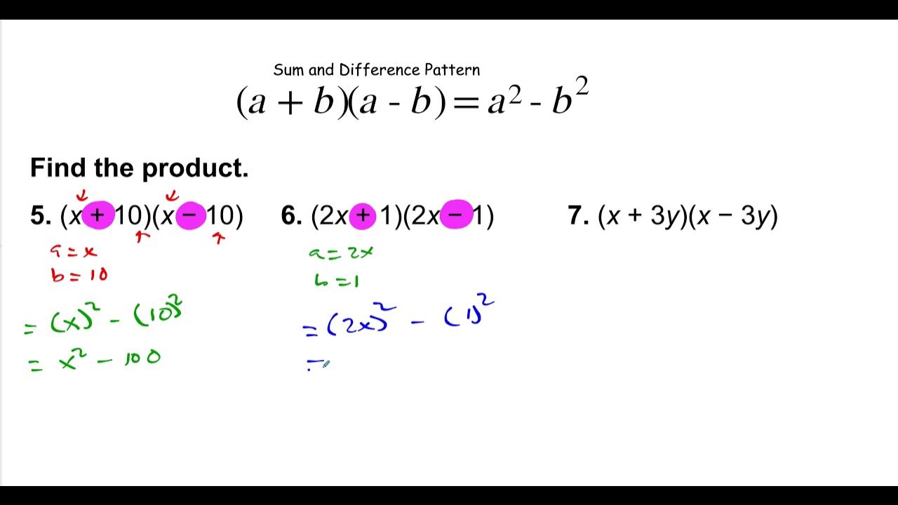 Chapter 7 3 Sum and Difference Pattern Example 6 - YouTube