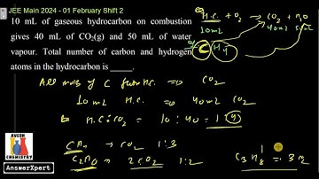 10 mL of gaseous hydrocarbon on combustion gives 40 mL of CO2(g) and 50 mL of water vapour. Total nu