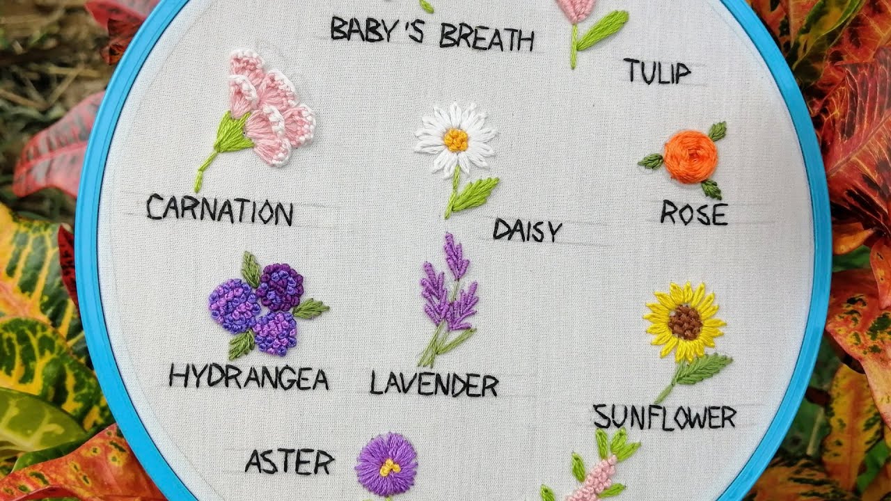10 ลายปักดอกไม้ ⎮10 amazing Hand embroidery for beginners ⎮ Flowers embroidery