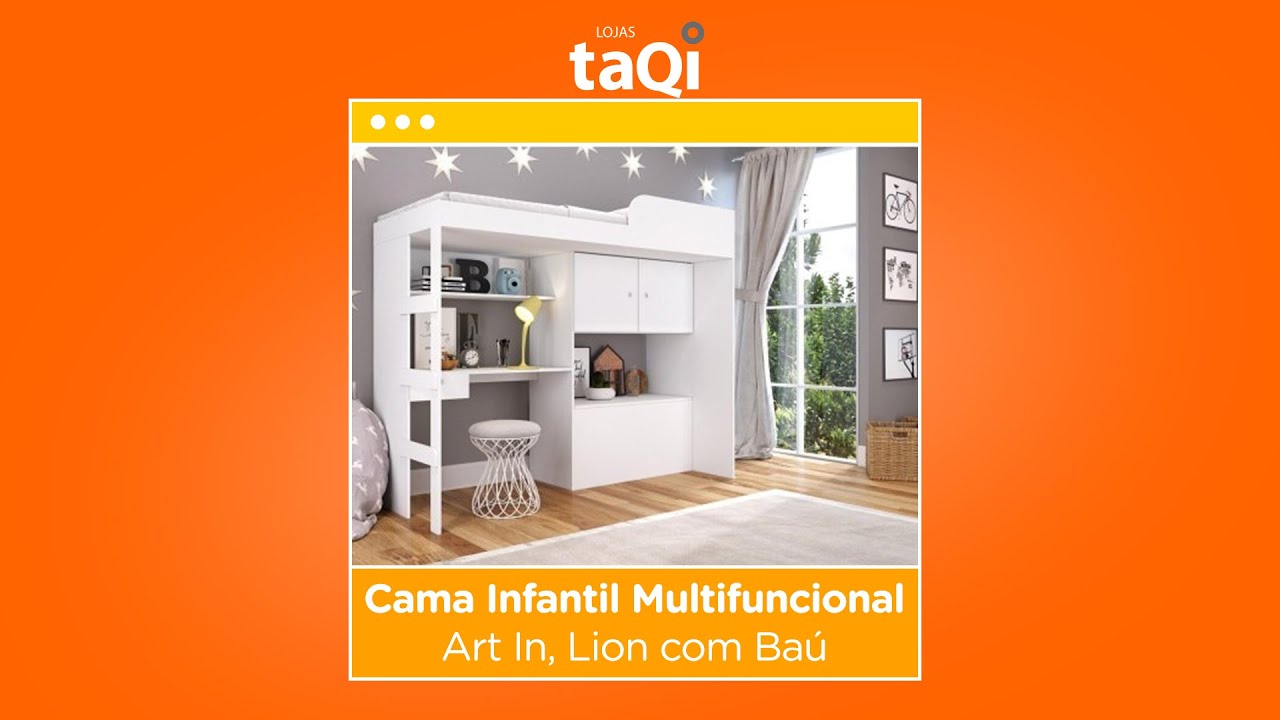 Cama Infantil Multifuncional Art In Móveis com Baú e Escrivaninha 