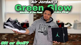 Air Jordan 3 Green Glow - Review & On Feet + Lace Swap