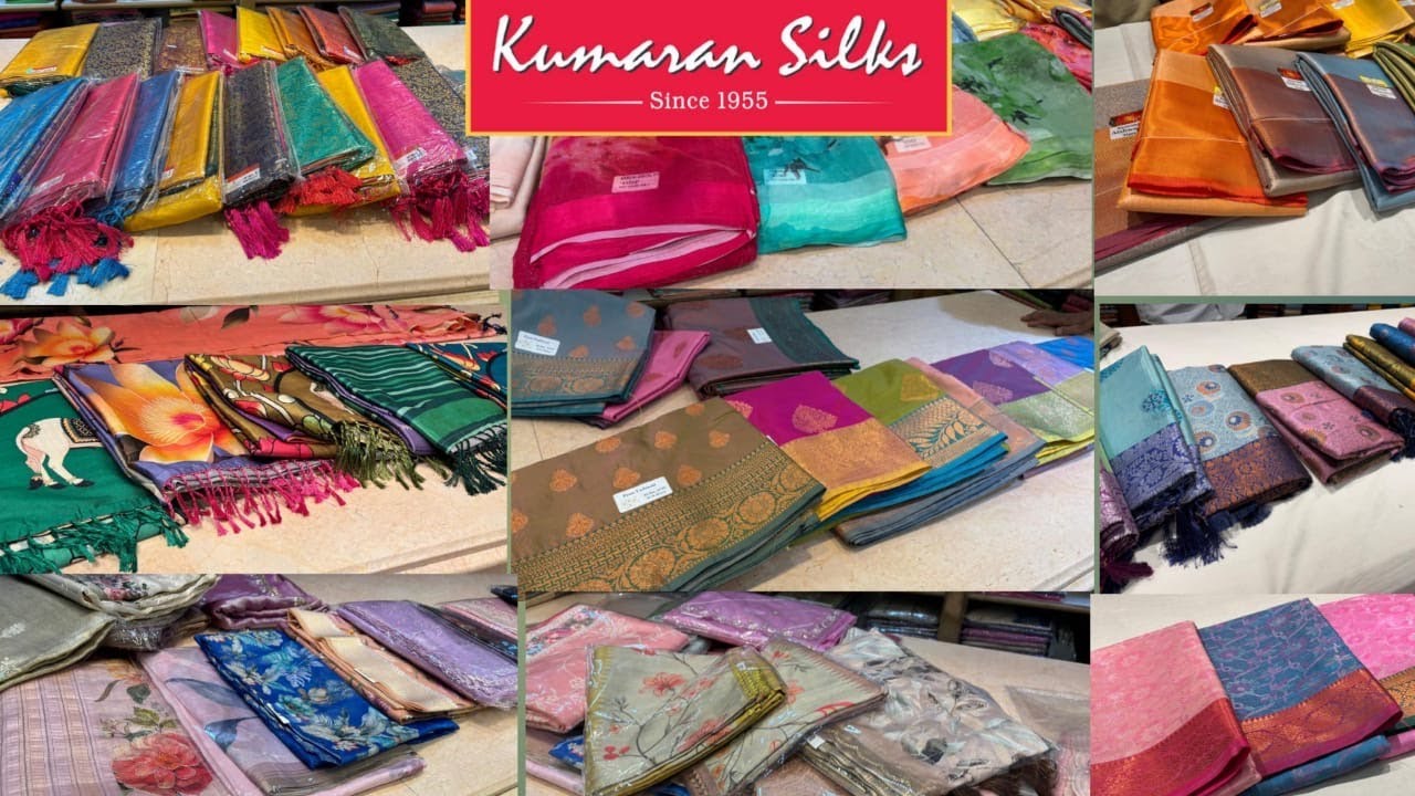 Kumaran Silks Chiffon|Raw silk|Tussar|Kota Sarees|Tissue|Semi Banarasi|Designer Sarees|Softy Silk