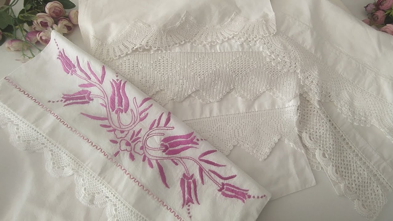 Кружевные наволочки ручной работы / Ностальгическая красота / 60-летнее сокровище, вышитое крести...