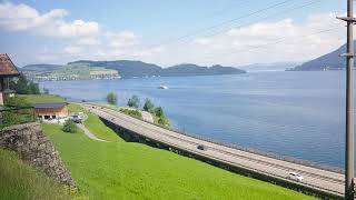 Giruno Swiss Train passing by the World´s  longest railway tunnel / Gotthard Base Tunnel Switzerland