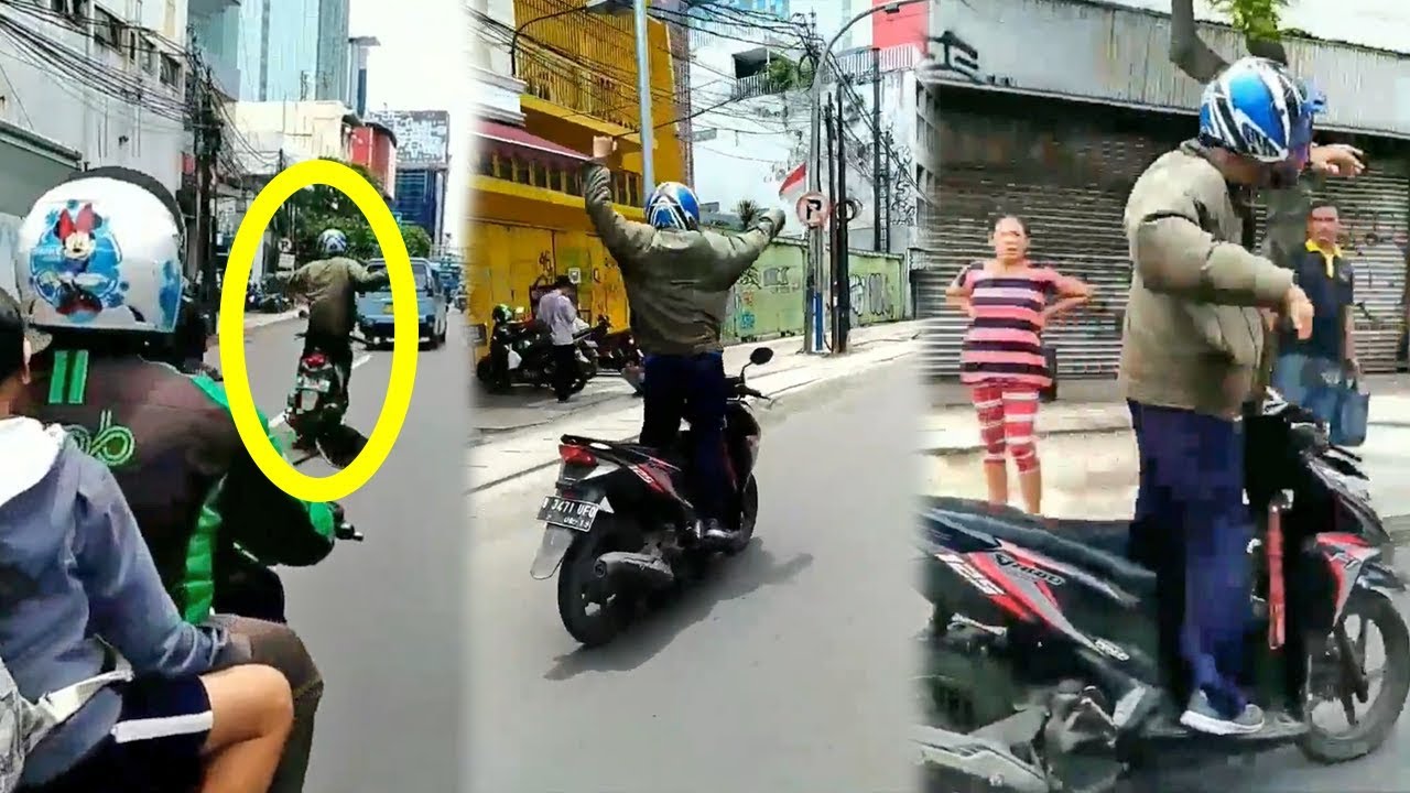 Video Pria Joget Di Atas Motor Yang Sedang Melaju Di Jalan Yang